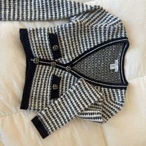 Black and White Checkered knit crop Cardigan
